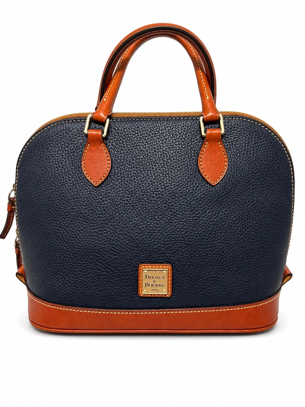Dooney & Bourke Navy and Tan Pebble Grain Leather Satchel
